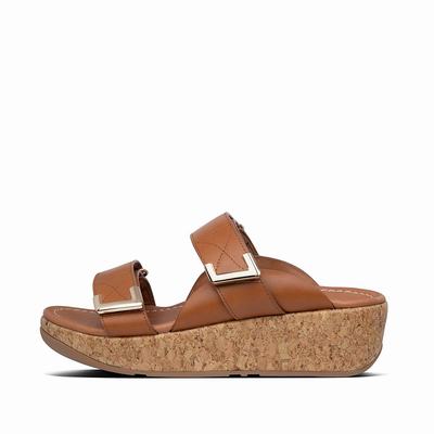 Fitflop Remi Adjustable Leather Slides - Sandalen Damen - HellBraun (COR928345)